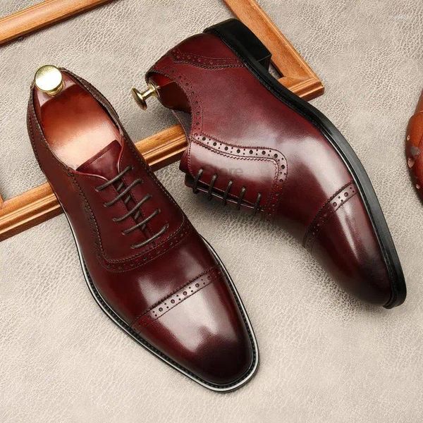 Zapatos de vestir Hombres de lujo Cuero Genuino Negocio Formal Estilo clásico Borgoña Negro Cabeza cuadrada Lace Up Oxford