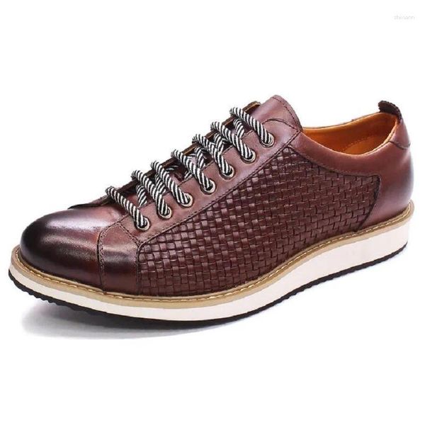 Zapatos de vestir Hombres de lujo Cuero Tejido Negocio Formal Estilo clásico Borgoña Negro Punta puntiaguda con cordones Oxford 124