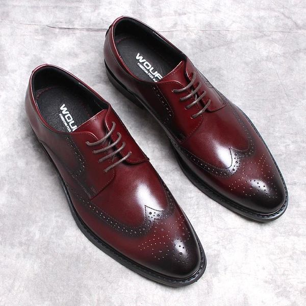 Zapatos de vestir hombres de lujo oxford italiano burdeos negros de cuero genuino de cuero puntiagudo de cuero puntiagudo