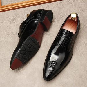 Dress Shoes Luxury Men Oxfords Echt lederen veter formeel schoeisel handgemaakte krokodil print puntige tip bruiloftsfeestschoen voor
