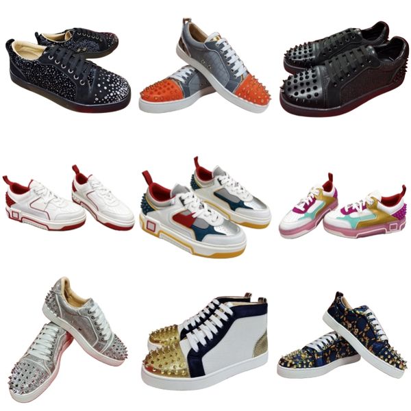 Zapatos de vestir Zapatos casuales de lujo para hombres Zapatos de skate con letras para mujeres Zapatos de plataforma de marca roja Zapatos con remaches bajos de diseñador Zapatos altos para parejas con cordones de diamantes al aire libre