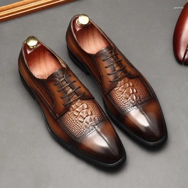 Zapatos de vestir de lujo para hombres de cuero genuino patrón de cocodrilo con dedo del pie oxfords de la boda italiana formal para hombres