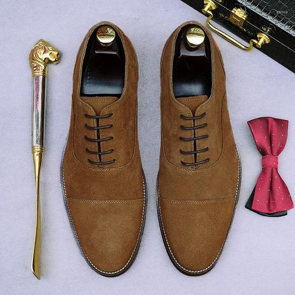 Zapatos de vestir de lujo para hombre de gamuza de vaca cuero genuino hecho a mano moda 2024 diseñador de primavera Oxfords boda hombre social