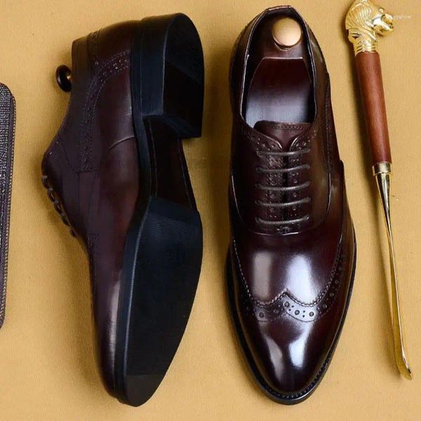 Zapatos de vestir de lujo para hombre Oxford Impresiones de cuero genuino Marrón Negro con cordones Punta puntiaguda Oficina Boda Formal Brogue para hombres