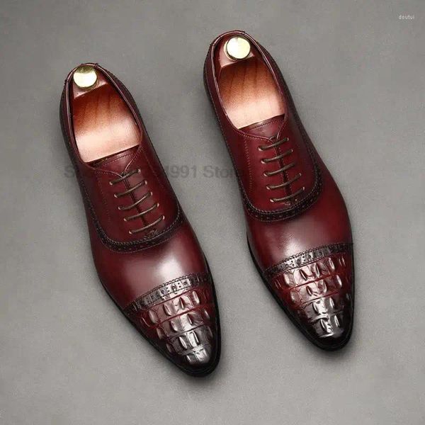 Robe chaussures de luxe hommes Oxford en cuir véritable noir marron Cap Toe Brogue à lacets bureau de mariage hommes d'affaires formels