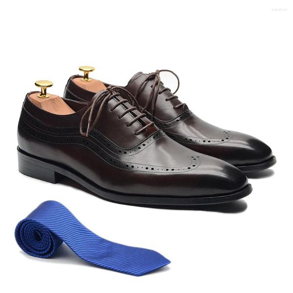 Robe chaussures de luxe hommes Wingtip Oxford en cuir véritable Brogue à lacets bout pointu bureau d'affaires mariage formel pour hommes