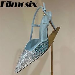 Модельные туфли, роскошные женские подиумные туфли с острым носком, 2023, пикантные туфли на тонком каблуке с блестками и кристаллами для вечеринок, 230927
