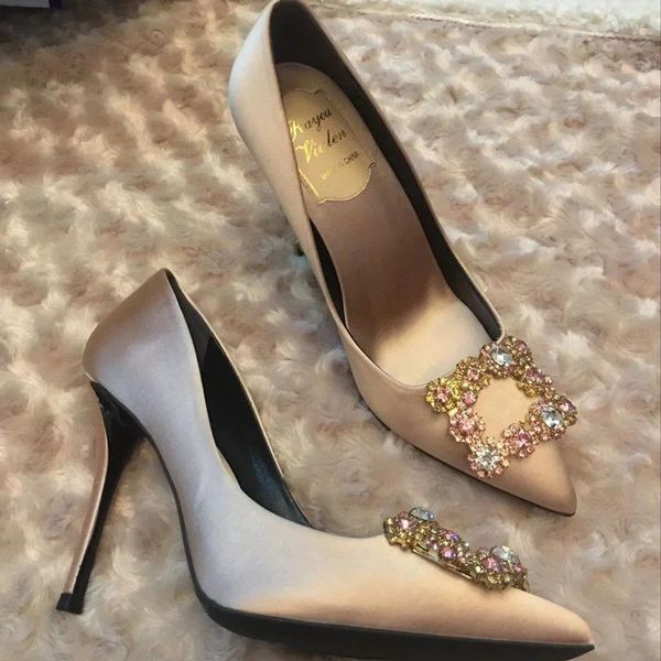 Robe chaussures luxe strass bout pointu talon aiguille femmes satin designer dames élégant cristal mariage pompes de mariée