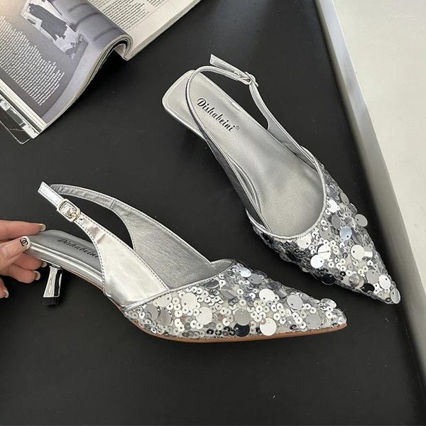 Chaussures habillées de luxe en strass paillettes noir argent noir pour les femmes de la marque de printemps de la marque de printemps