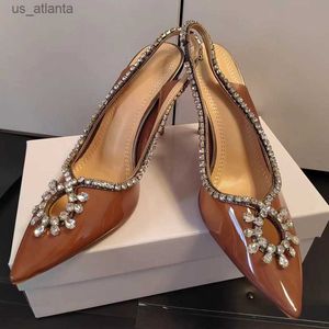 Dress Shoes Luxury Rhinestones verfraaide Hollow Out Women Pumps Fashion Clear PVC Slingbacks Hoge Heel Spring Summer Party Prom H24040356AO