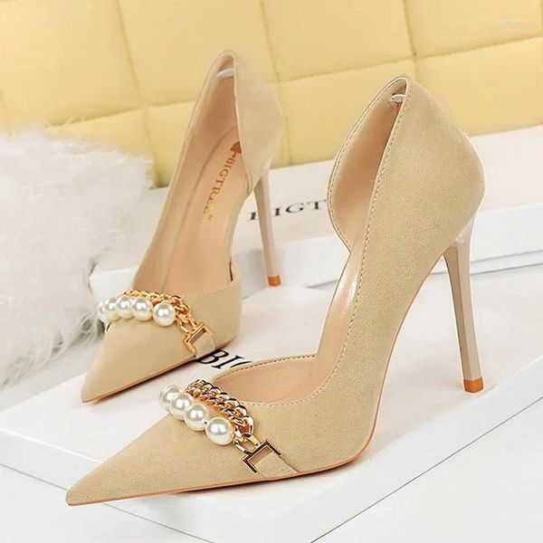 Robe chaussures de luxe femmes 7cm 11cm talons hauts pompes qualité stiletto élégant dame perle chaîne bal de mariage