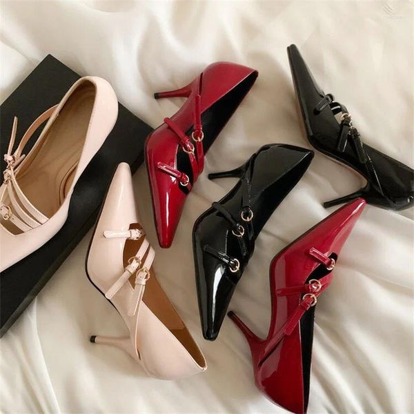 Zapatos de vestir Mujeres de lujo Tacones altos Bombas 2024 Firme Thin Pointed Toe Charol Zapatos de Mujer Fiesta Exquisito Chicas