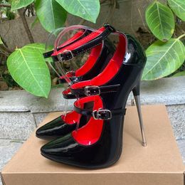 Chaussures habillées Ly 16cm Super talons hauts bride à la cheville noir rouge intérieur femme pompes fétiche cou-de-pied pôle danse usine personnaliser