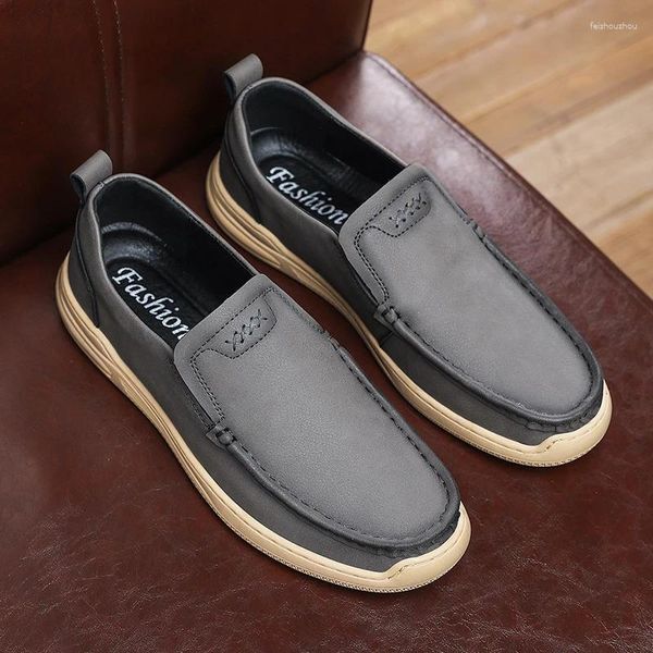 Zapatos De Vestir Hombre Barco Gris Moda Diario Transpirable Slip-On Mocasines Clásicos Casual Cuero