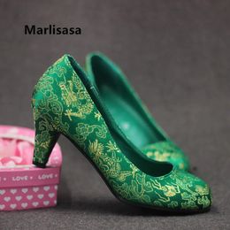 Chaussures habillées Marlisasa femmes mignon léger vert motif floral sans lacet pompes à talons hauts dames décontracté mariage rouge broderie chaussures H5519 231012