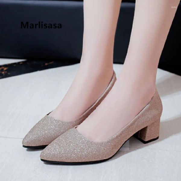 Robe chaussures Marlisasa femmes mignon bout pointu doré pompes à talons hauts mariée sexy fête carré argent boîte de nuit H5560