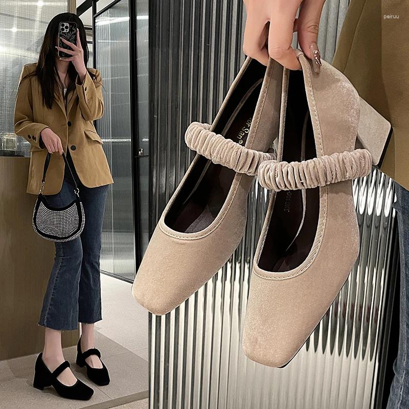 Dress Shoes Mary Jane 2024 Spring And Autumn French Retro Square Head Thick Heel Pumps Fairy Evening Wind Warm