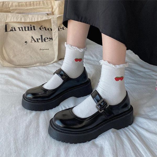 Zapatos de vestir Mary Jane Lolita Harajuku Jk estudiante chicas japonesas uniforme de sirvienta cabeza redonda tacón alto grueso solo zapato Cosplay