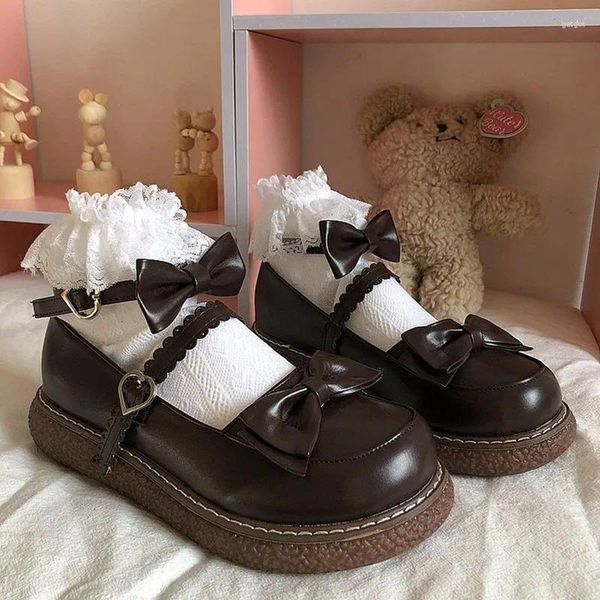 Zapatos de vestir Mary Jane pu lolita Toe redondeo japonés jk uniforme blanco marrón negro arco para mujeres linda loli vintage chicas dulces