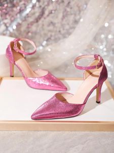 Zapatos de vestir Mary Janes Shine Pink Tobillo Correa Lolita Tacones altos Boda Y2k Bombas de punta puntiaguda Damas en oferta 2024