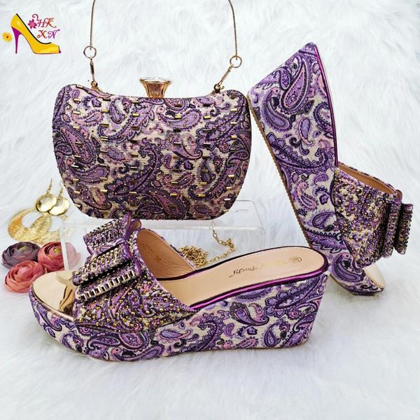 Zapatos de vestir para mujeres y bolsas de color púrpura estilo maduro diseñado para fiestas de alta gama La boda se vende bien en Nigeria