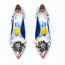 Dress Shoes McNabney 2022 Dames Print Leather Ledestone Flower Pointed Teen Stiletto Heel Pumps Handgemaakte hoge hakken 34-42dress