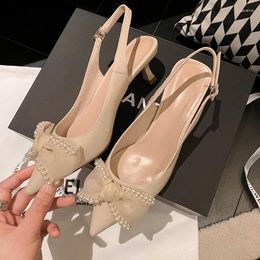 Zapatos de vestido sandalias de tacón puntiagudas 2024 traje de verano beige beige medio cerrado stiletto negro perla comodidad de moda transparente gi