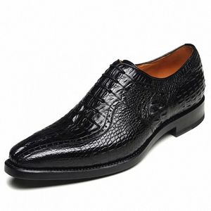 Dress Shoes Meixigelei Crocodile Leather Men Round Head Vaces-Up Wear-Resisting Business Male Formal U5DL#
