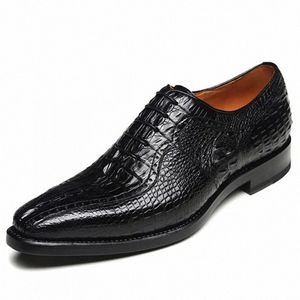 Chaussures habillées Meixigelei Crocodile Cuir Hommes Tête Ronde Lacets Résistant à l'usure Business Male Formelle X7Sk #