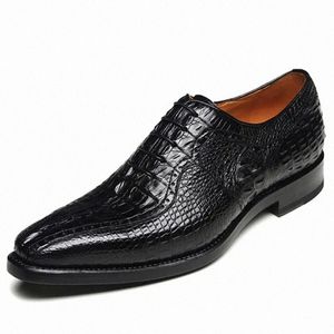 Dress Shoes Meixigelei Crocodile Leather Men Round Head Vaces-Up Wear-Resisting Business Male Formal W7HJ#