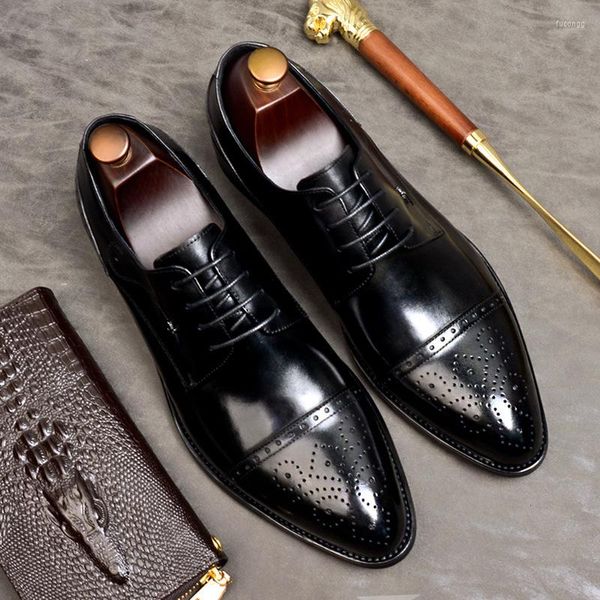 Dress Shoes Business Men's Real Leather Fashion Wedding Oxford Lace-up Pointed Black Bloggs