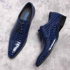 Dress Shoes Heren Echt lederen Oxford Lace Up Handmade zwart en blauw Snake Pattern Office Business Formal