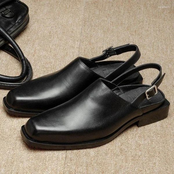Robe chaussures hommes sandales noires bout carré boucle sangle pour mariage pu designer d'affaires décontracté