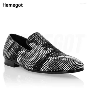 Chaussures habillées hommes bling strass de bois plats cristaux de loisirs noir blanc argent mâle confort