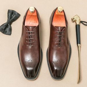 Chaussures habillées hommes bloc en cuir sculpté tête carrée mode décontractée à lacets affaires noir marron tailles 38-44 paquet