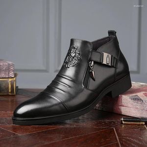 Zapatos de vestir Botas para hombres Vaquero negro Motocicleta PU Impresión Doble Cremallera lateral Hombre Caballero occidental Corto Seguridad en el trabajo al aire libre