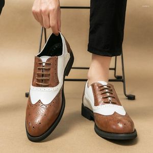 Chaussures habillées hommes Brogue à lacets Round Business Brown Brun Blanc Blanc White Handmade Taille 38-48