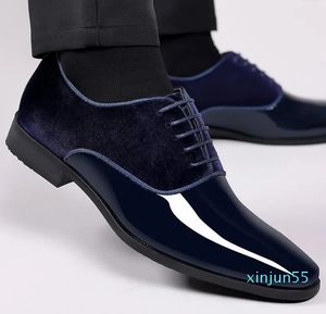 Dress Shoes Men Business Formal Leather Patent Low Top Heren Wedding Blue Black Oxford Pointed Office Man Shoe