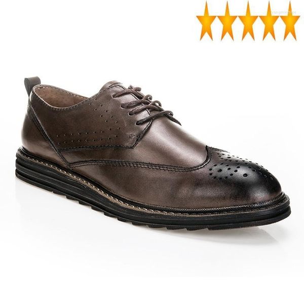 Zapatos de vestir hombres tallados marca brogue negocios casual de cuero genuino derby invierno encaje retro zapatillas de vaca transpirables zapatillas