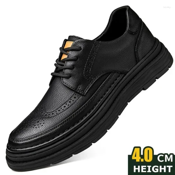 Chaussures habillées Men Businet en cuir en cuir tout-correspondant confortable Augmentation de 4 cm de plate-forme décontractée augmentation