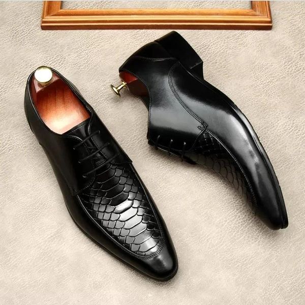 Chaussures habillées hommes en cuir authentique 2024 Businet italien noir lacet up up midding élégant fête oxford chaussure taille 11 12