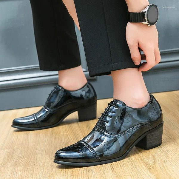 Robe chaussures hommes en cuir véritable talons hauts affaires mâle Oxfords bout pointu chaussure formelle homme de luxe fête de mariage