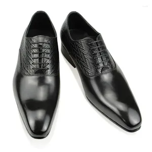 Robe chaussures hommes de haute qualité en cuir véritable élégant formel bureau costume d'affaires à la main antidérapant porter confortable noir