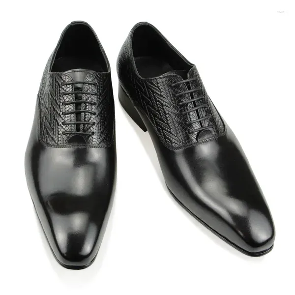 Zapatos de vestir hombres de alto grado cuero genuino elegante formal oficina traje de negocios hecho a mano desgaste antideslizante cómodo negro