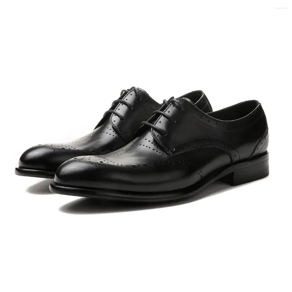 Chaussures habillées Hommes Lacets Cuir Pointu Faire Sculpté Derby Style Mariage De Haute Qualité