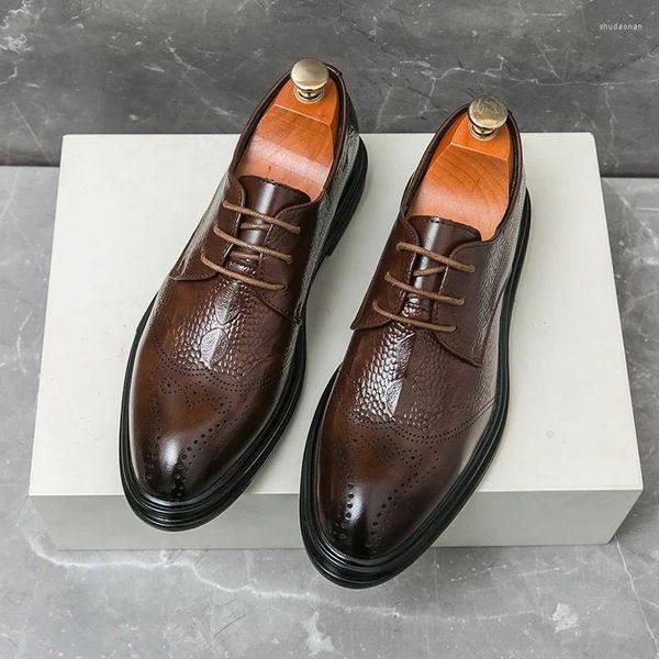 Robe chaussures hommes luxe pointu bloc cuir décontracté classique rétro polyvalent style européen noir marron tailles 38-45