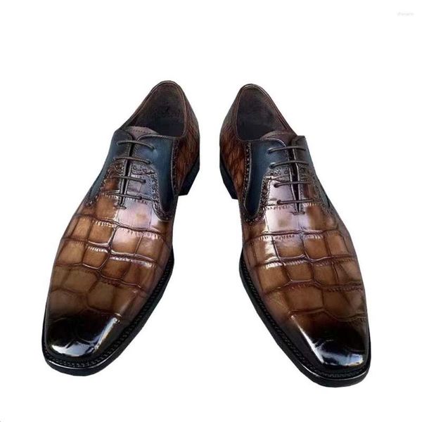 Robe chaussures hommes mâle formel crocodile cuir couleur marron à lacets brosse mariage affaires