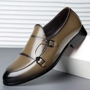 Chaussures habillées hommes motif cuir verni luxe moine sangle soirée mariage mocassins chaussures de bureau Sapato Social Masculino