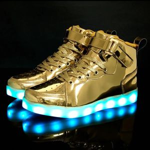 Zapatos de vestir Zapatos de tablero alto para hombres y mujeres Zapatos luminosos para niños Zapatos con luz LED Zapatos con panel de cuero con espejo Grandes 25-47 231212