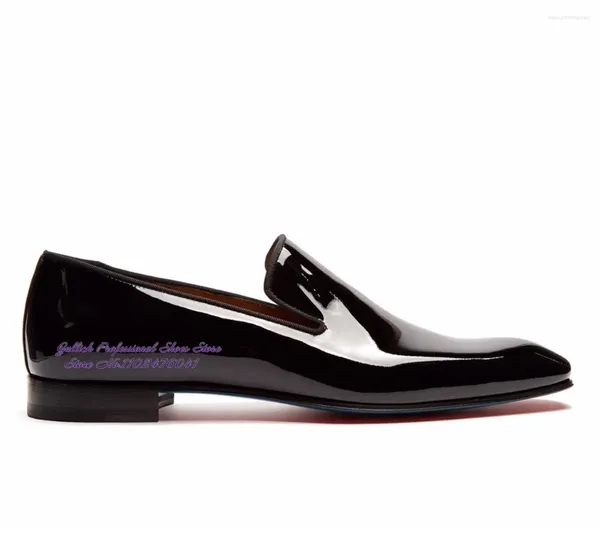 Chaussures habillées en cuir breveté noir Toe carré miroir brillant miroir à glissière Mariage de fête formelle Footwear